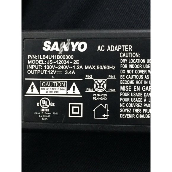 SANYO 1LB4U11B00300 / Model JS-12034-2E ORIGINAL AC ADAPTOR Output 12V 3.4A - Picture 2 of 7